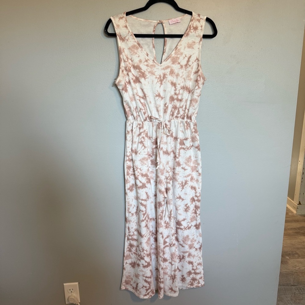Pink Lily Women's Tie-Dye Jumpsuit - Cream and Pink Size Medium - Picture 3 of 10